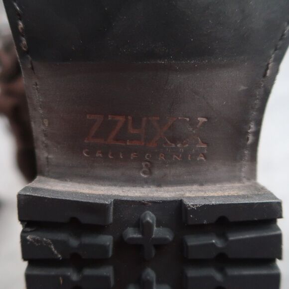 Leather Boots Mens 8 ZZYXX Shoes Biker Hand Crafted Brown Zip Combat Lug Sole